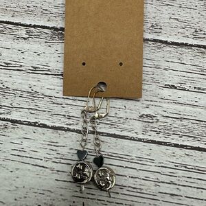 Chic Silver Coin Dangle Earrings with Heart Accents